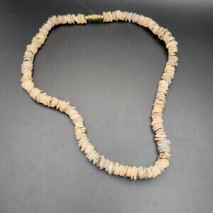 Vintage Pink Heishi Shell Necklace Surfer Choker Brass Barrel Clasp Boho